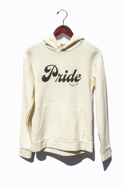 Cream colored sweater with the text "Pride" and "Central Coast" below in smaller font.
